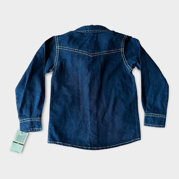 NWT 7 for All Mankind Boy Dark Blue Denim Snap Button Kids Shirt 4T Stylish - Picture 4 of 4